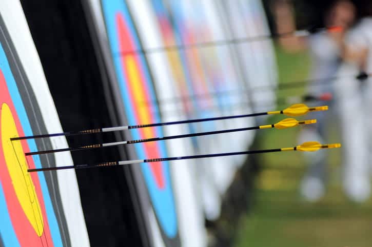 A Row Of Targets With Arrows In Them.